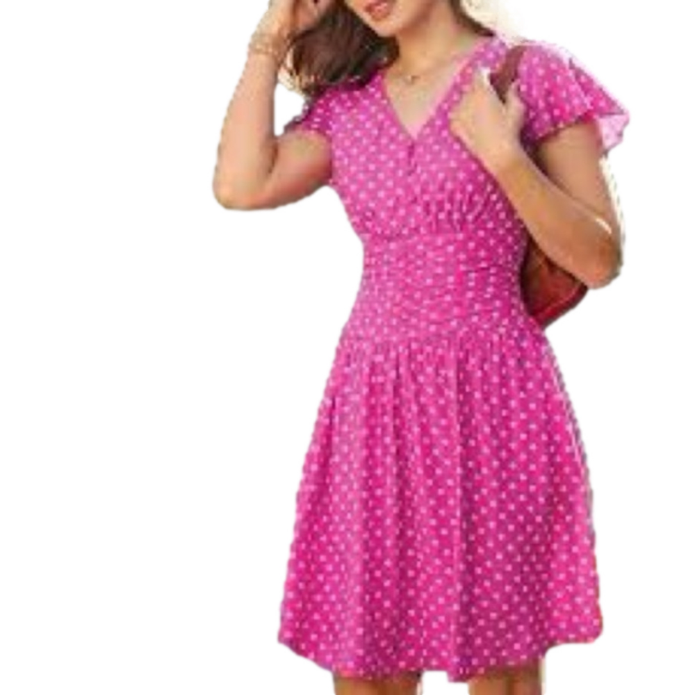 Matilda Jane Pink White Floral Some Moxie Dress V-neck Flowy Feminine Casual